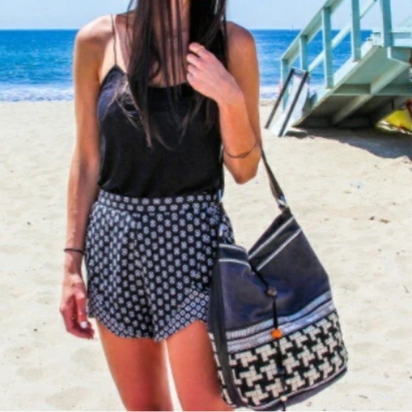 Toms Handbags - TOMS Wanderer One For One Woven Embroidered Bucket Bag Canvas Beaded Boho Black